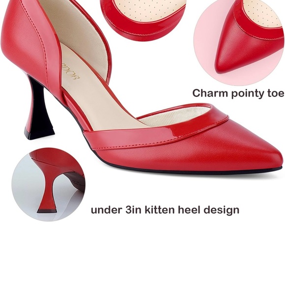 JENN ARDOR Red with Patent Leather trim Women's Pumps Low kitten Heel Pumps Sz 9 - Picture 13 of 16